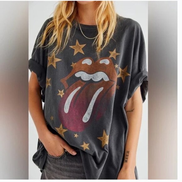 Daydreamer Rolling Stones Star Print One Size Tee Grey One Size - Picture 4 of 12